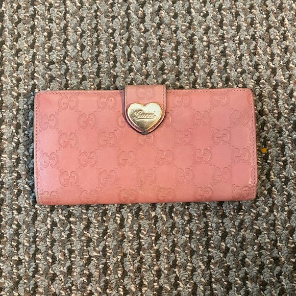 Gucci Handbags - Authentic Gucci Pink Monogram Long Wallet Heart